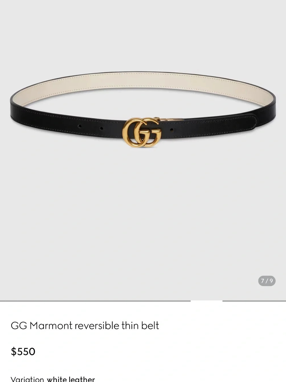 Gucci GG Marmont Reversible Thin Leather Belt in Black/White